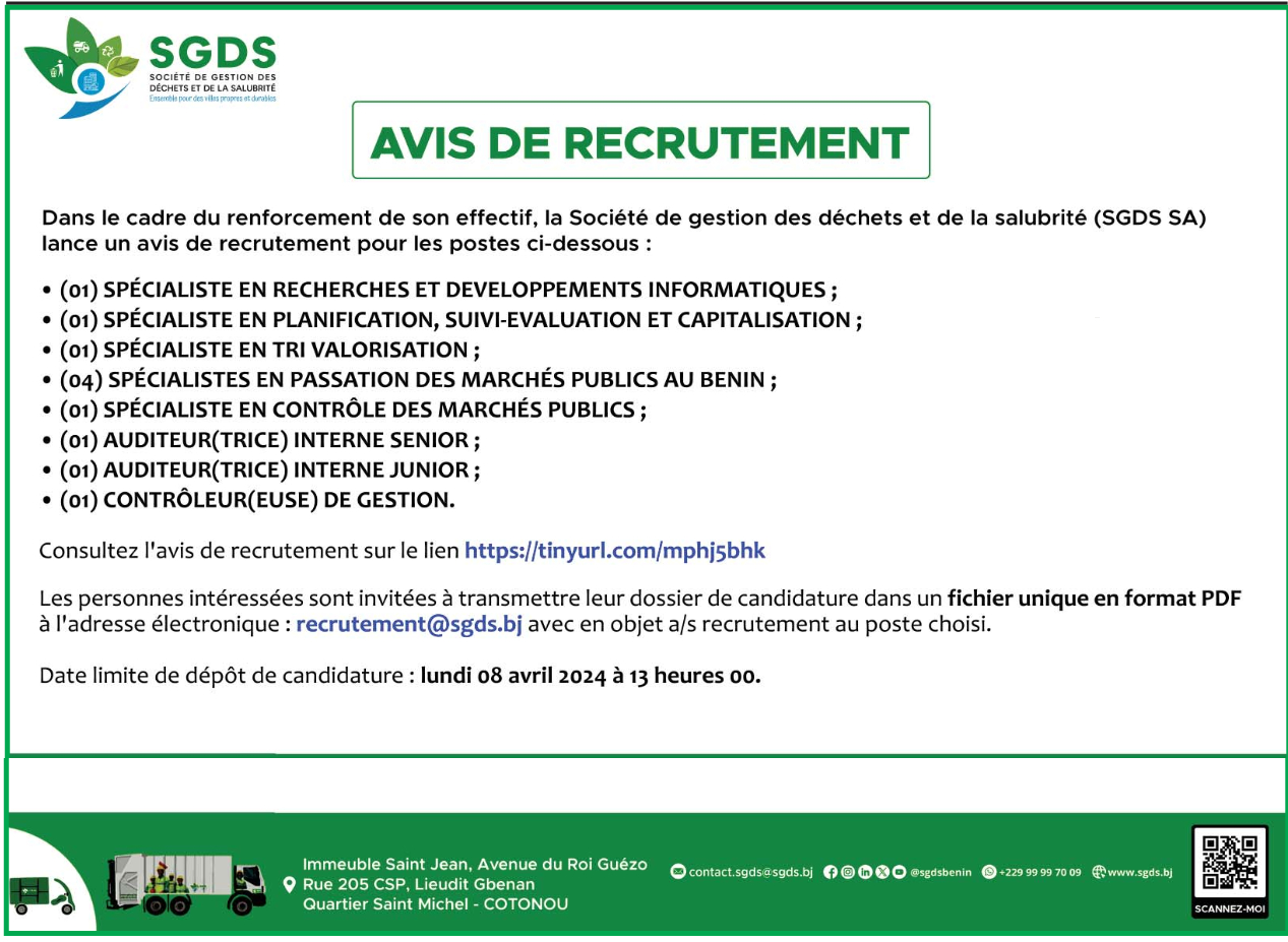 Recrutement de 01 Auditeur (trice) Interne Junior